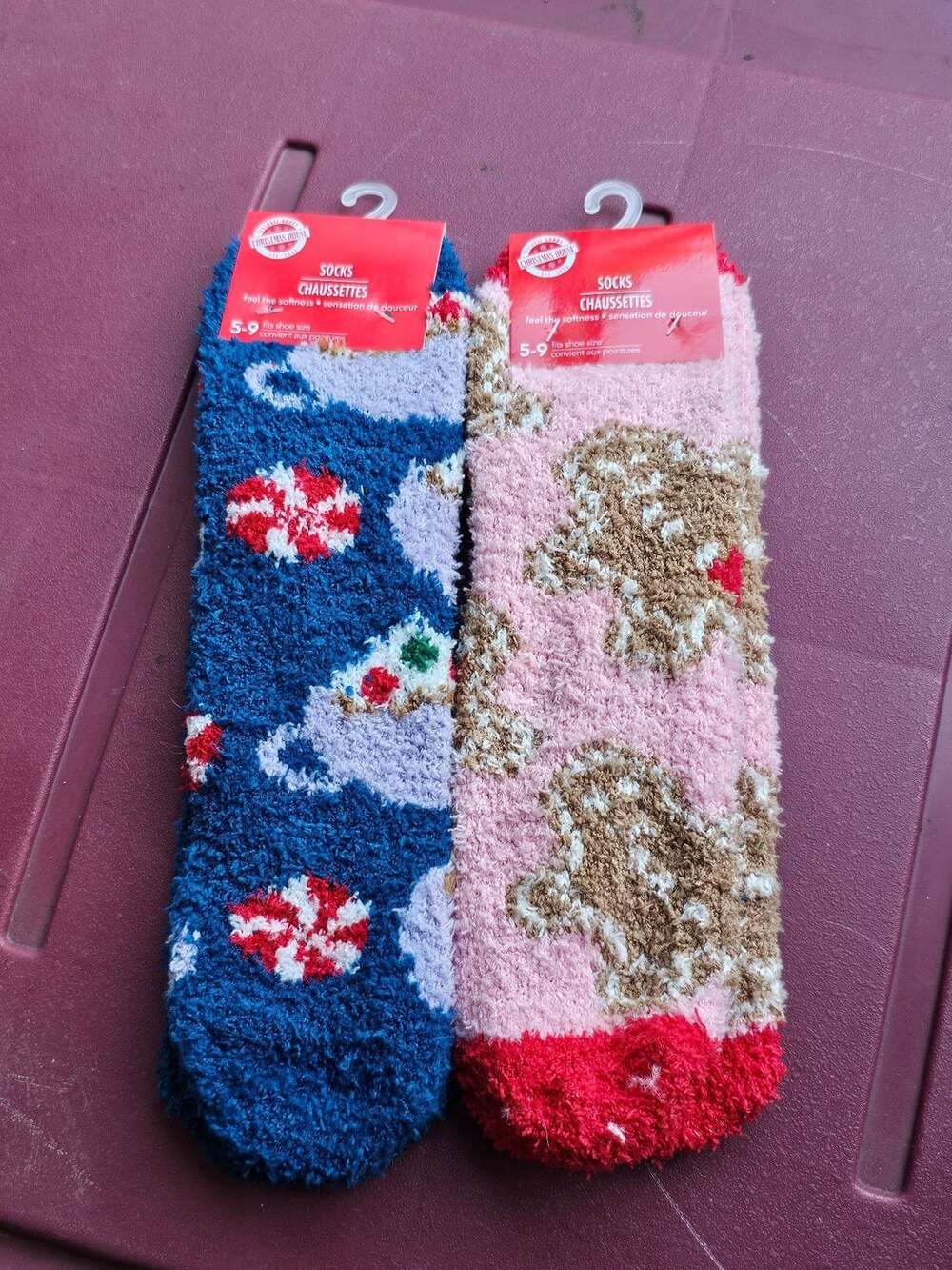 Christmas House Seasonal Goods Fuzzy Christmas Socks 2-Pair Pack Size 5-9